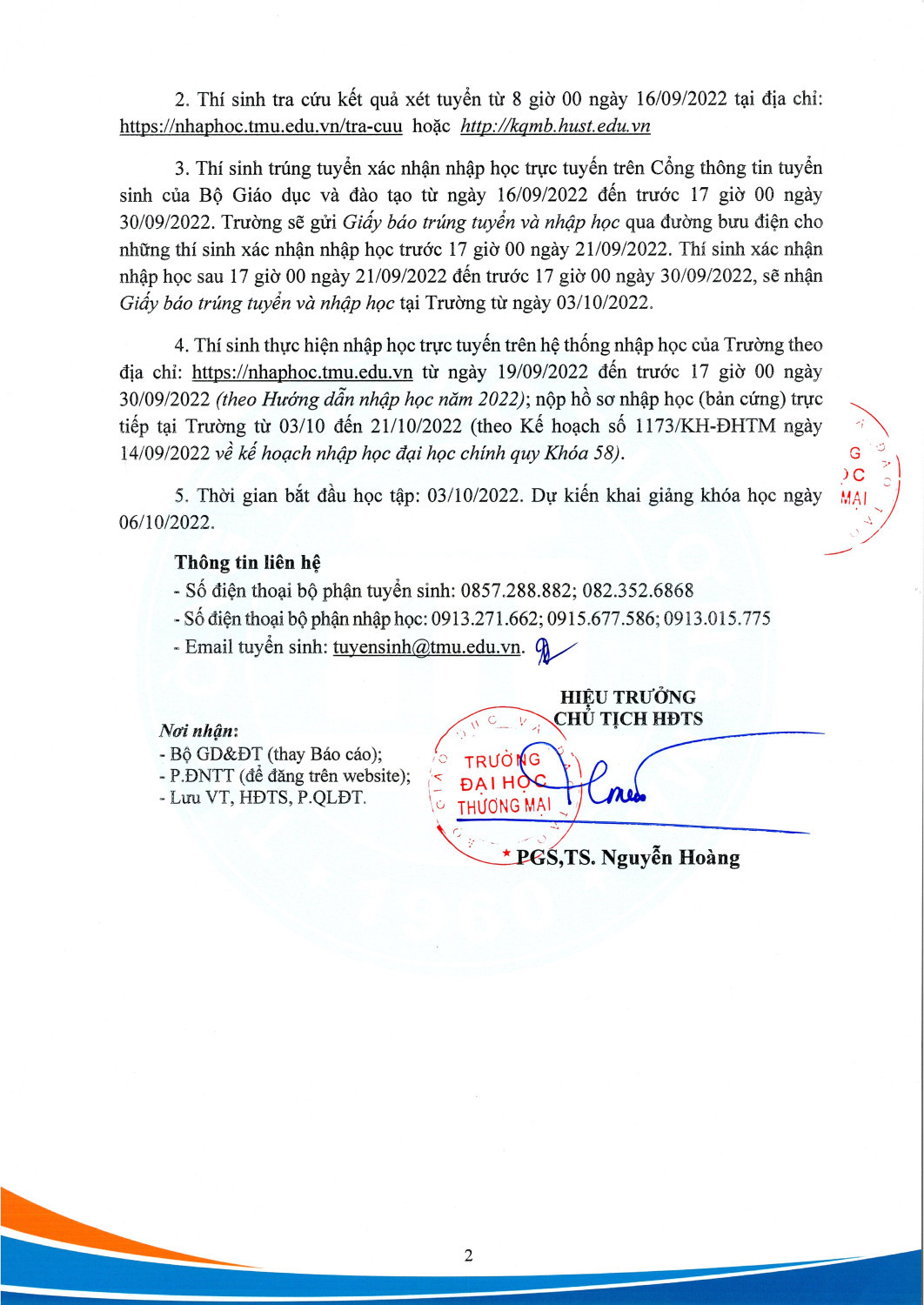 Thông báo điểm chuẩn trúng tuyển ĐHCQ 2022, theo PT xét KQT THPT CTĐT định hướng nghề nghiệp Page 2