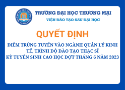 Điểm trúng tuyển vào ngành Quản lý kinh tế, trình độ đào tạo Thạc sĩ kỳ tuyển sinh cao học đợt tháng 6 năm 2023